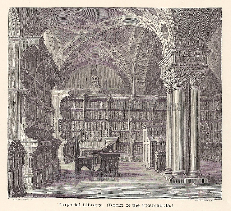 Imperial Library — engraving — &nbsp; "Imperial Library (Room of the Incunabula)"&nbsp; &nbsp; &nbsp; The Imperial Public Library is located in St...